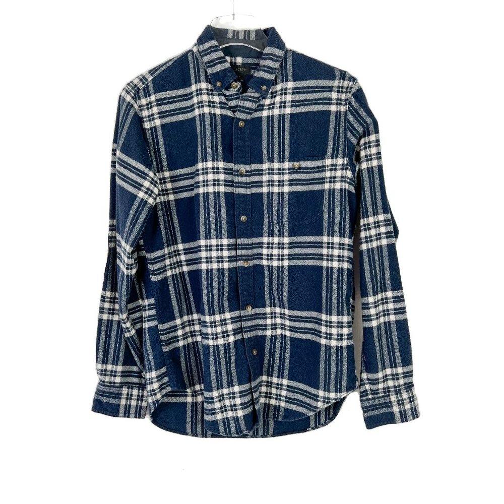 J. Crew Blue Plaid Flannel Buttondown Shirt w/ Elbow Patches Size Small S A964 - Picture 1 of 12